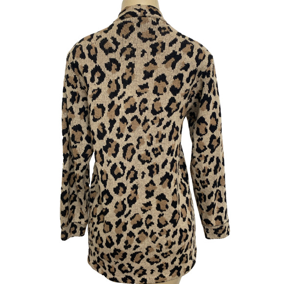 ST JOHN Cardigan Open Sweater Animal Print Brown Beige Leo Vintage S P - Picture 2 of 7